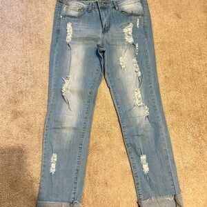 Trendy Light Blue Distressed Jeans